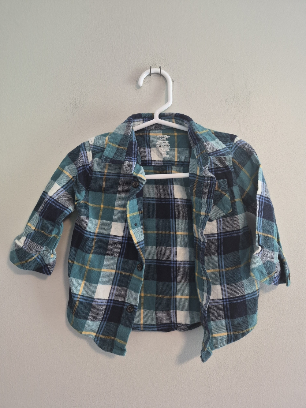 George 6/12m Teal & Navy Plaid Button-Down Flannel Shirt